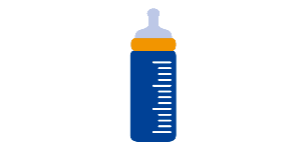 Blue icon of a baby bottle